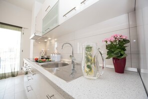 Apartment (A2) | Private kitchen | Fridge, microwave, oven, stovetop - Apartments Family Spacious (Split)