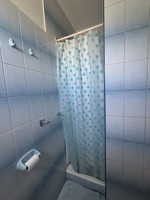 Apartament (A1) | Bany | Dutxa, tovalloles i paper higiènic 
