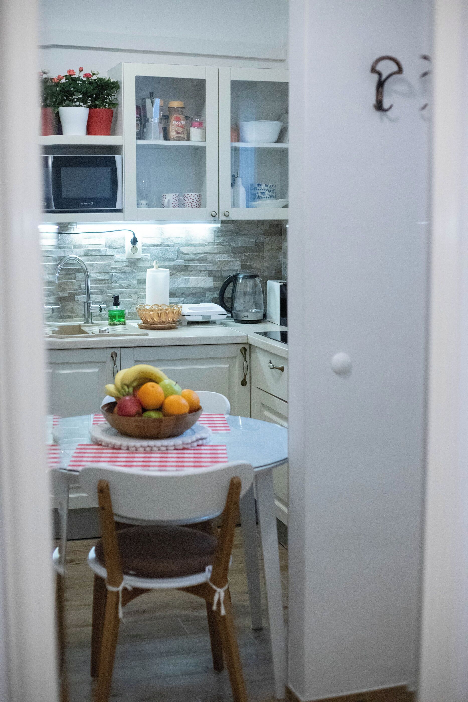 Mini-fridge, microwave, stovetop, electric kettle