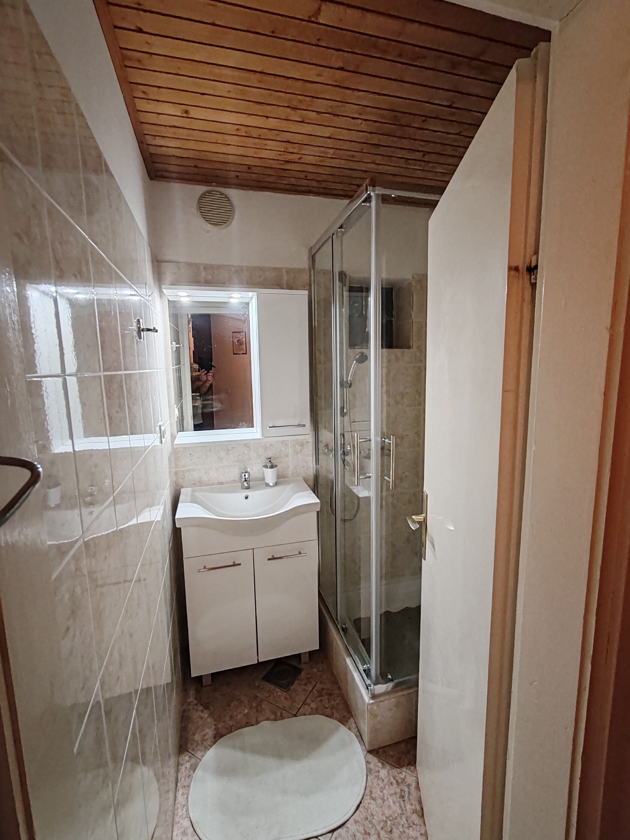 Apartment (A2) | Badezimmer | Dusche, Handtücher, Toilettenpapier