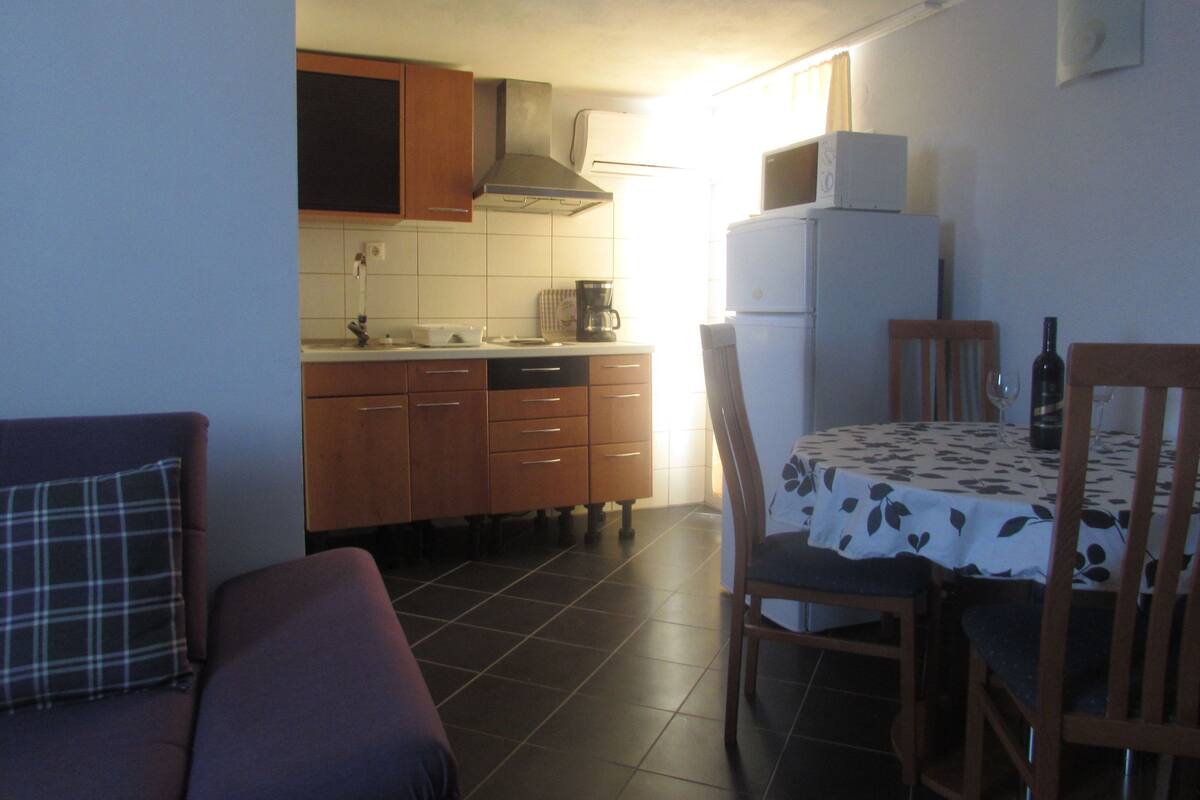 Apartment (A4) | Private kitchen | Fridge, microwave, stovetop, electric kettle