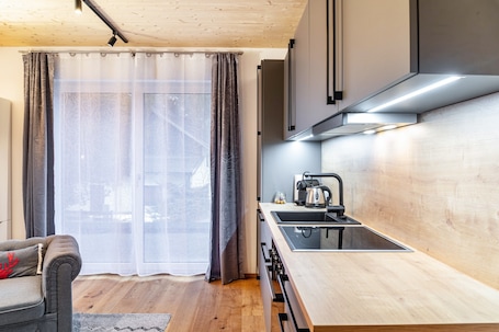 Fridge, oven, stovetop, dishwasher. Apartment "Studio Mühle" with Mountain View and Wi-Fi