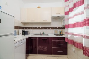 Apartment (A1) | Private kitchen | Fridge, microwave, stovetop, dishwasher - Apartment Villa Sara (Crikvenica)