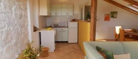 Appartement (A2) | Cuisine privée | Réfrigérateur, un four, surface de cuisson, bouilloire électrique