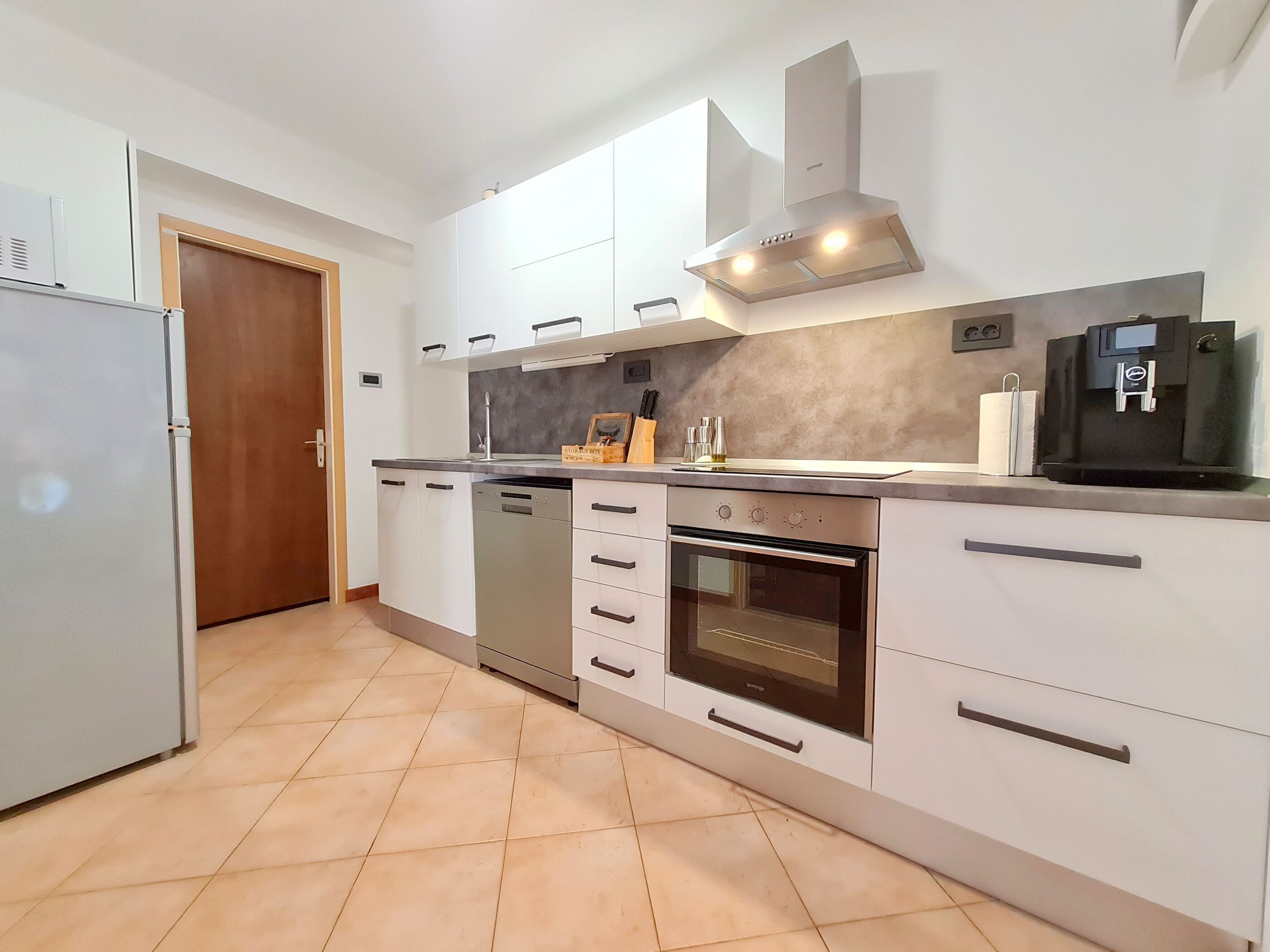 Apartment (A1) | Private kitchen | Fridge, microwave, stovetop, dishwasher