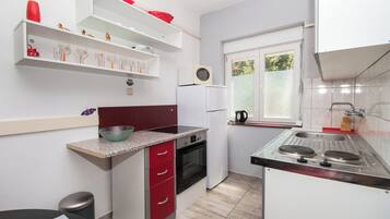 Apartment (A1) | Private kitchen | Fridge, microwave, stovetop, espresso maker