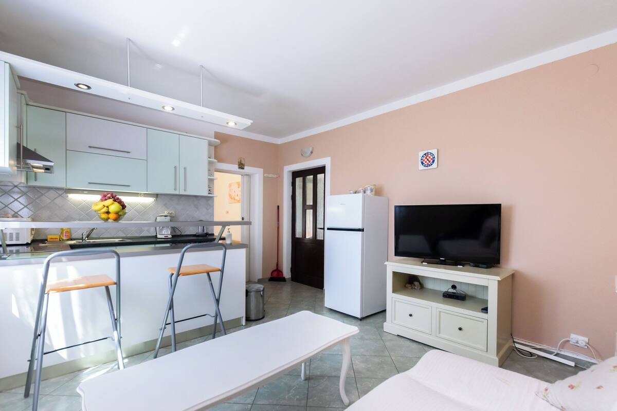 Apartment (A2) | Private kitchen | Fridge, microwave, stovetop, espresso maker