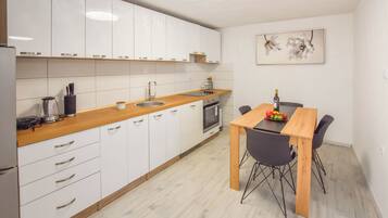 Apartment (A1) | Private kitchen | Fridge, oven, stovetop, dishwasher