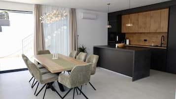 Villa | Private kitchen | Fridge, microwave, oven, stovetop