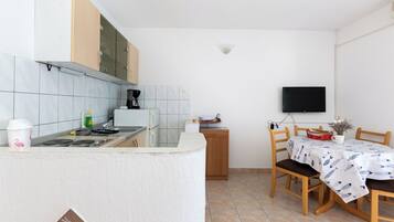 Apartment (A3) | Private kitchen | Fridge, microwave, stovetop, espresso maker