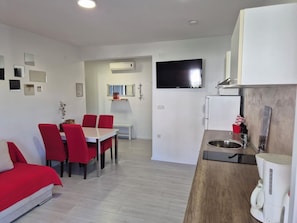 Apartment (A2) | Private kitchen | Fridge, microwave, stovetop, espresso maker - Apartments R and E (Rab)
