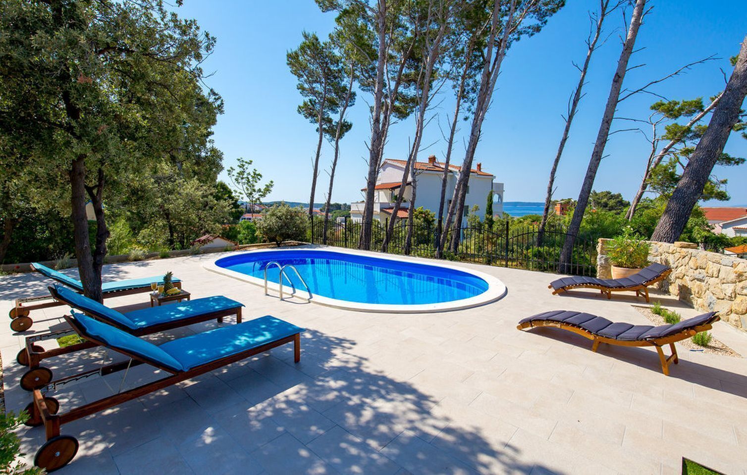 Outdoor pool, pool umbrellas