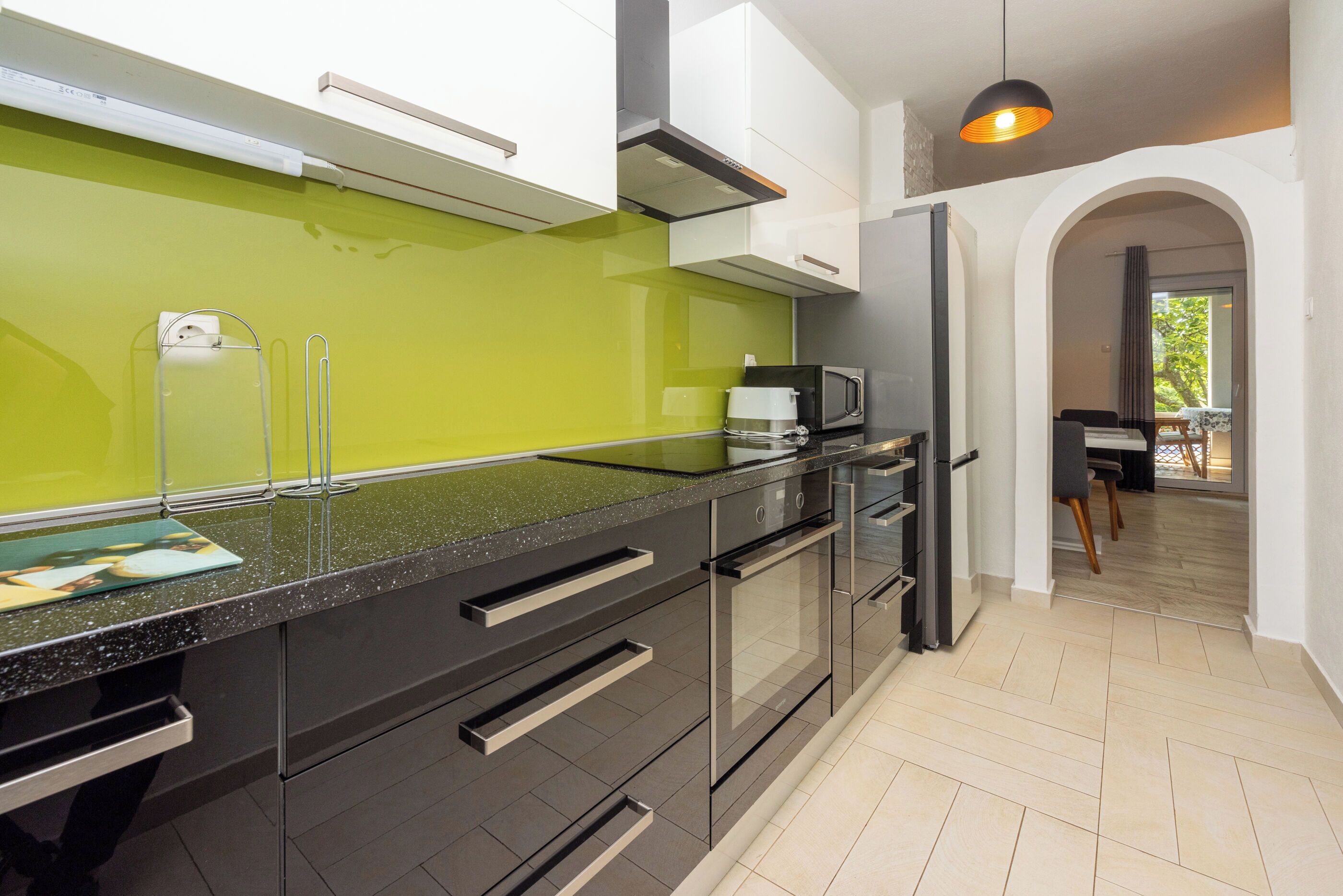 Villa | Private kitchen | Fridge, microwave, oven, stovetop