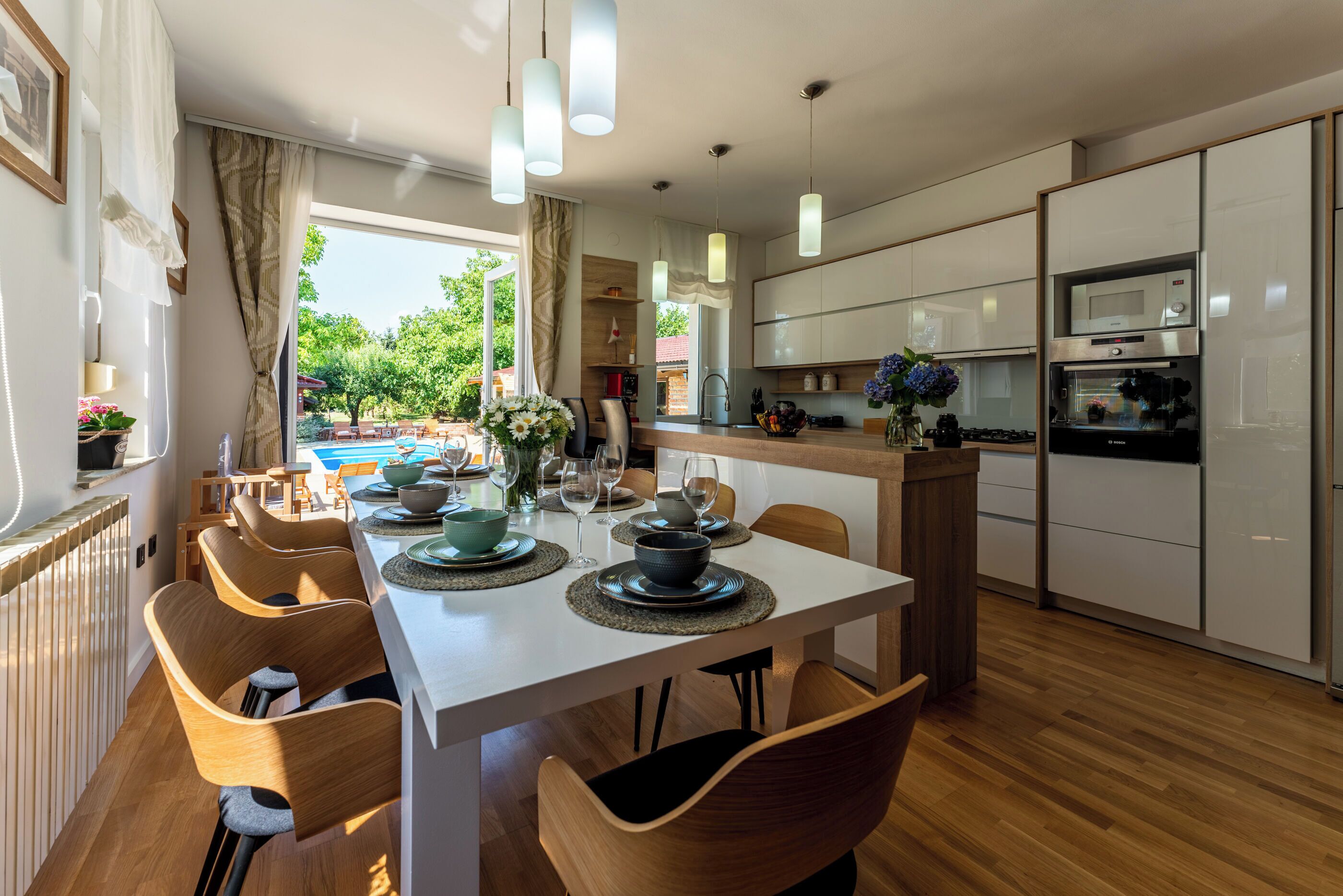 Villa | Private kitchen | Fridge, microwave, oven, stovetop