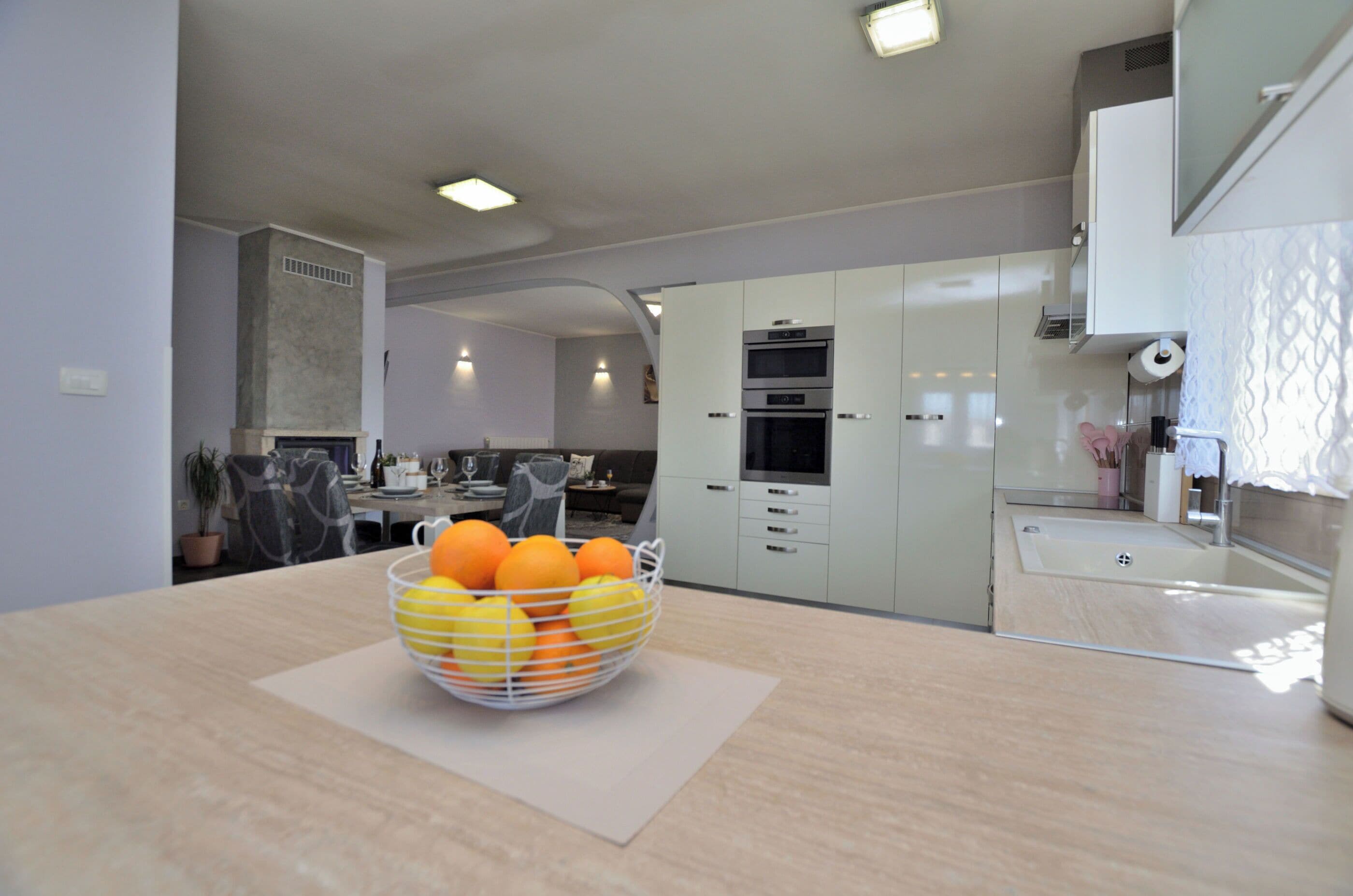Villa | Private kitchen | Fridge, microwave, oven, stovetop