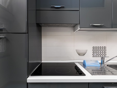 Comfort Apartment | Private kitchen | Fridge, microwave, stovetop, cookware/dishes/utensils