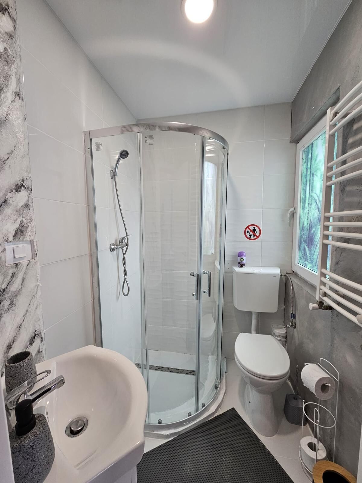 Dusche, Haartrockner, Handtücher, Toilettenpapier