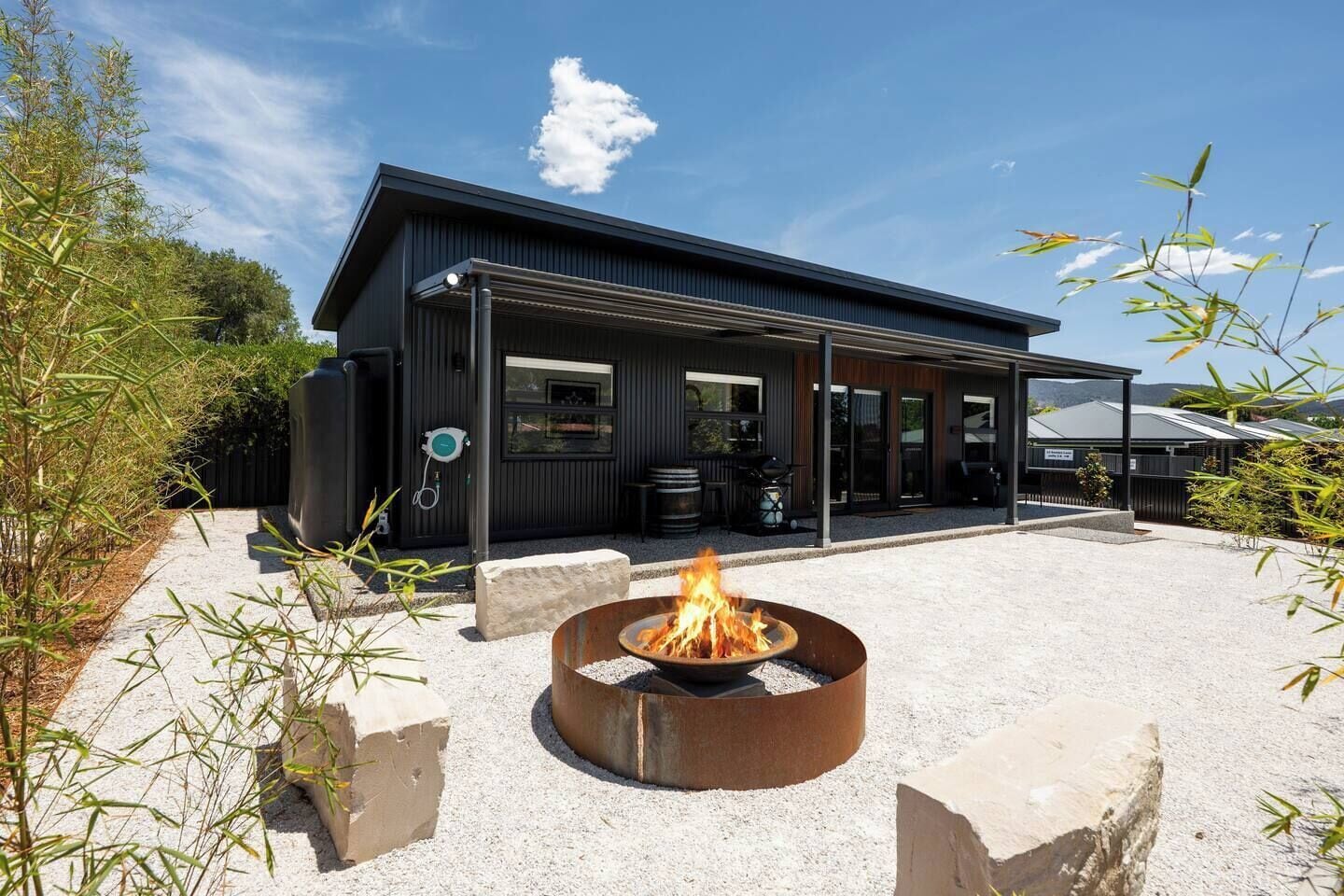 Gather around the fire pit with a glass of local wine and let the evening unfold.