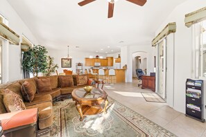 TV, offices - Desert Retreat with Fire Pit & Golf Views in Indio (Indio)