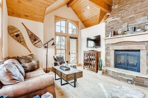 Télévision, cheminée, espaces bureaux