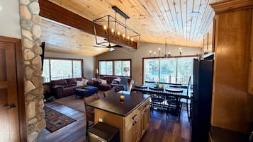 TV, fireplace, DVD player, computer monitors