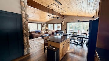 TV, fireplace, DVD player, computer monitors