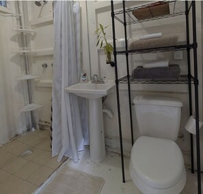 Dusch, handdukar och toalettpapper