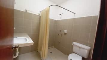 Shower, towels, toilet paper