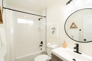 Shower, hair dryer, towels - Modern Boho Apt | Walk to Beach | Private Patio (San Diego)