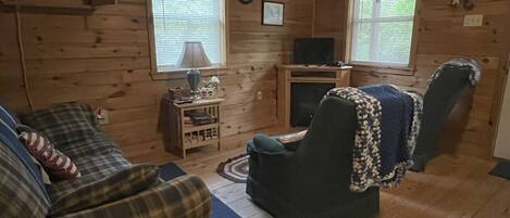 Una televisión, un reproductor de DVD, libros, una videoteca