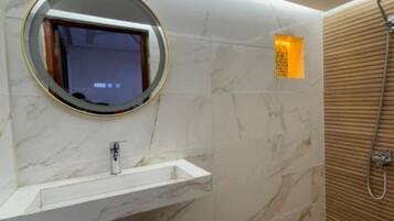 Ducha, secador de pelo, toallas, papel higiénico