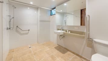 Apartemen Deluks | Kamar mandi | Shower, pengering rambut, handuk, dan sabun
