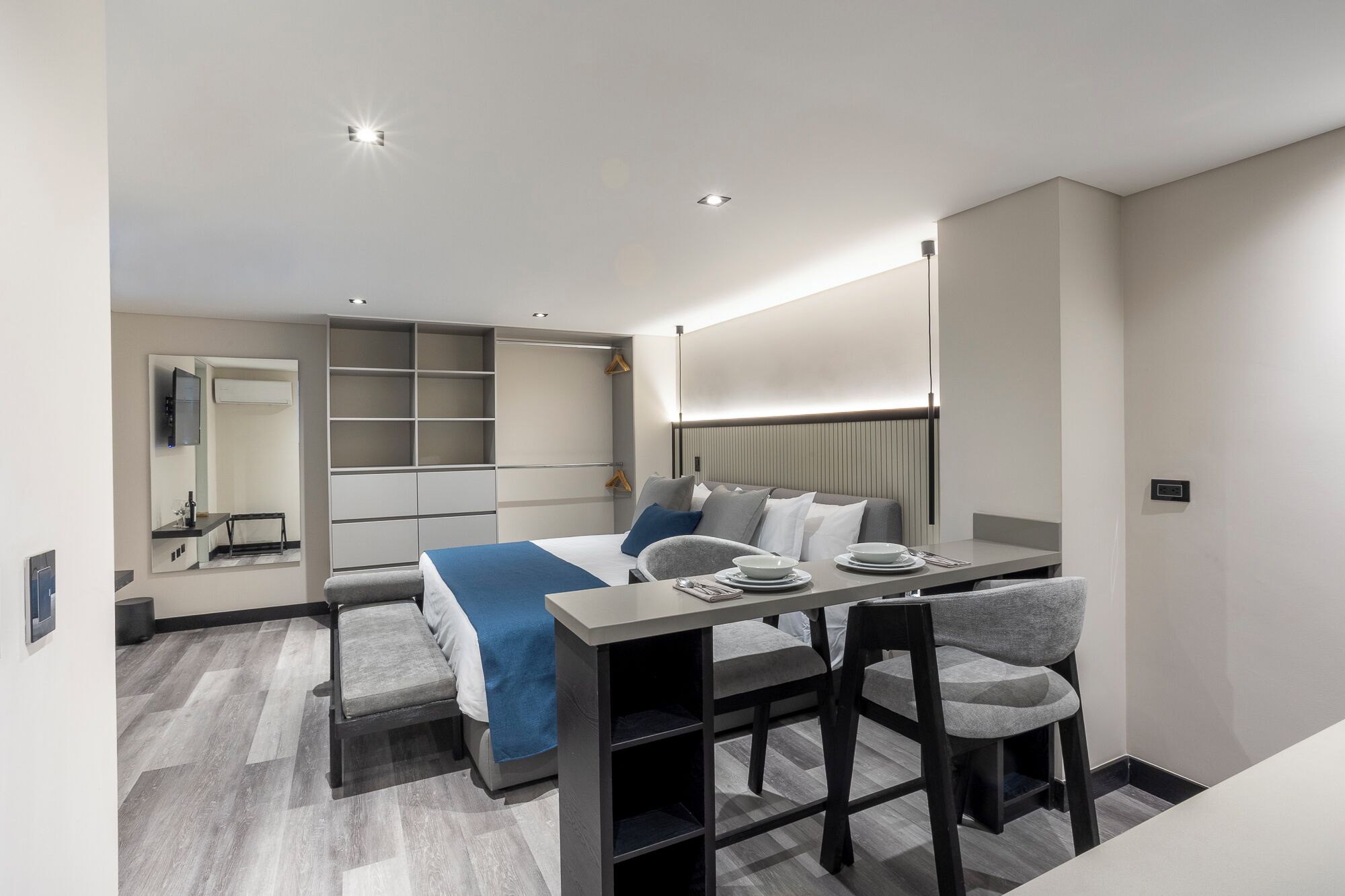 Comfort Room | Desk, laptop workspace, blackout drapes, soundproofing