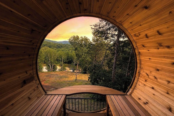 View from inside barrel sauna
