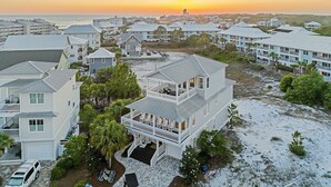 A coastal residential area with houses and a beach. - EZ Walk 2 Beach! Private Pool, LSV, FirePit, & Bikes! Pet Friendly! (Santa Rosa Beach)