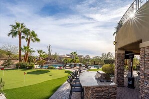 Outdoor dining - 7BR estate: pool, spa, 360° city views (Mesa)