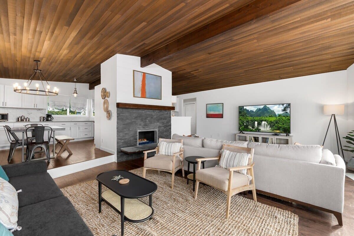 TV, fireplace, foosball, offices