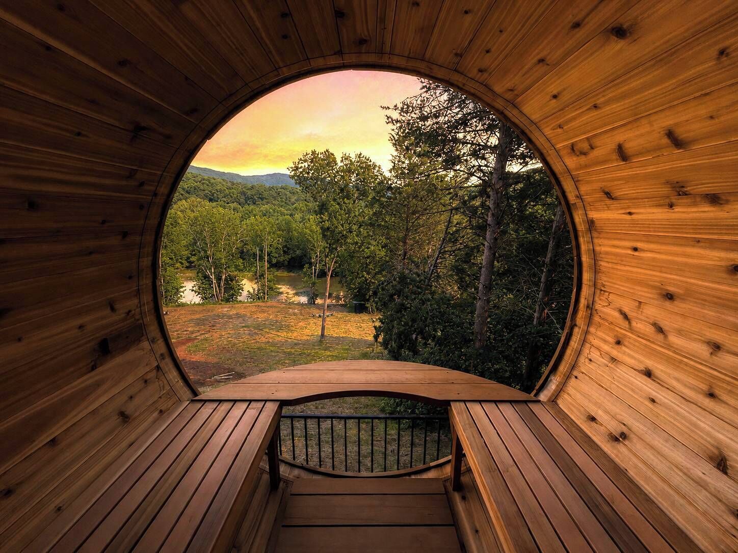 View from inside barrel sauna