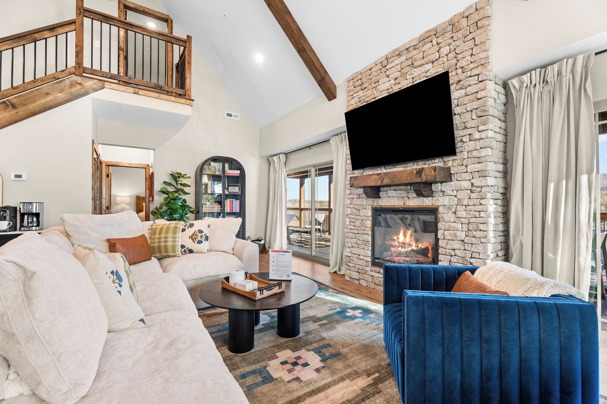 Smart TV, fireplace, video games, books