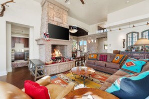 TV, fireplace, offices - Luxury Mountain View Estate | Fire Pit • Outdoor (Prescott)