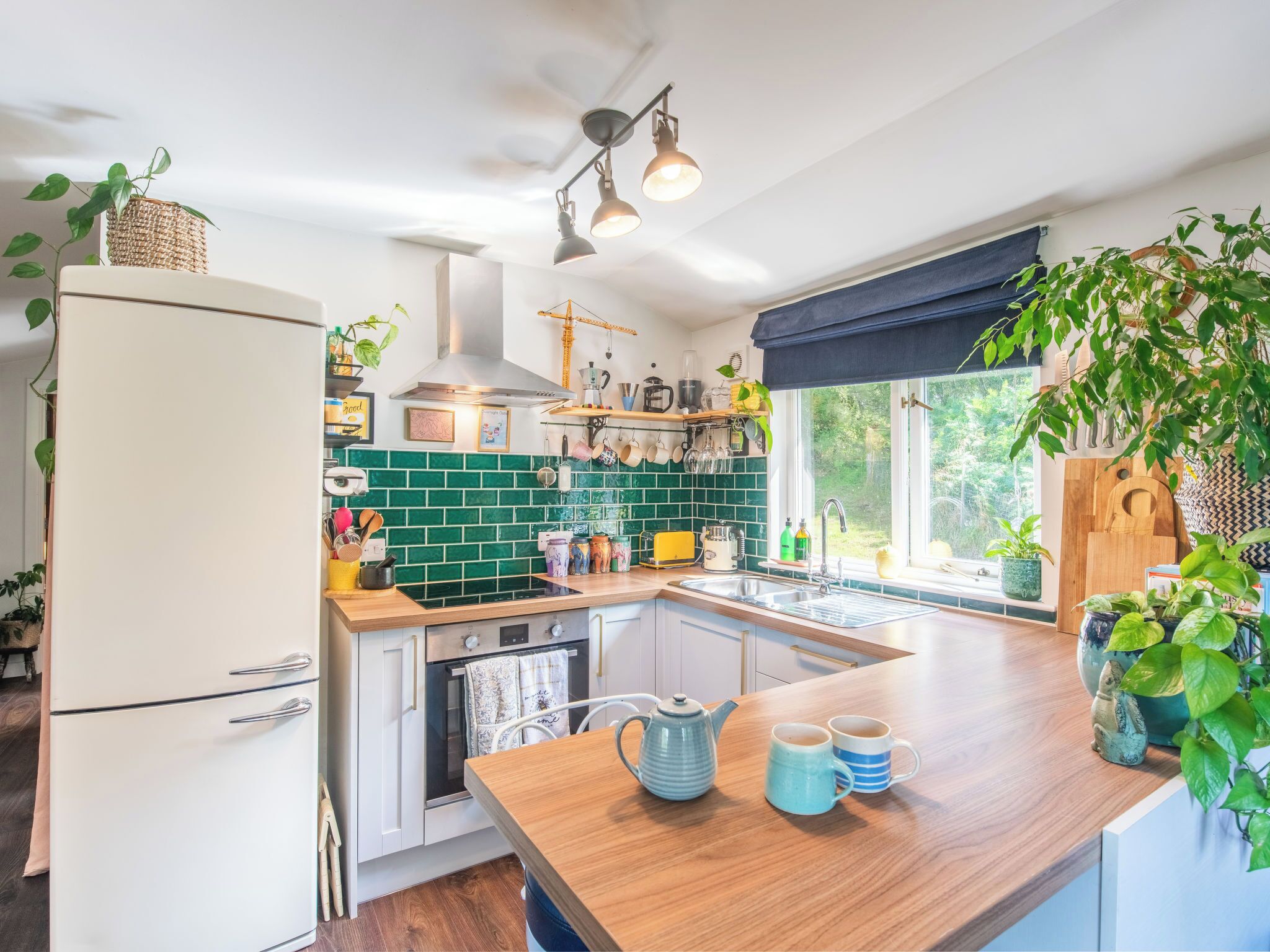 Fridge, microwave, oven, cookware/dishes/utensils