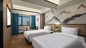 In-room safe, desk, laptop workspace, blackout curtains