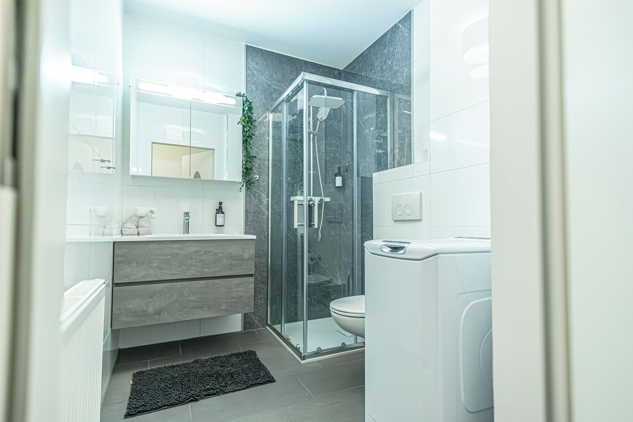 Apartament bàsic | Bany | Dutxa, articles de tocador gratuïts, assecador de cabells i tovalloles 