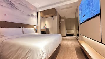 In-room safe, desk, laptop workspace, blackout curtains