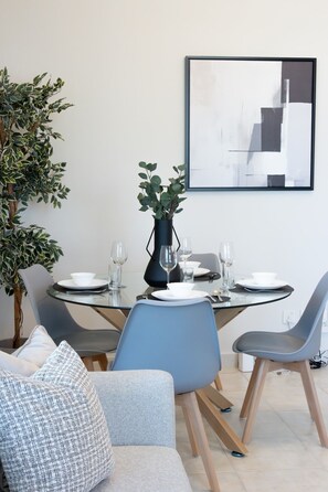 Dining - Stylish 1BR Retreat with Pool & Stunning City View (Dubai)