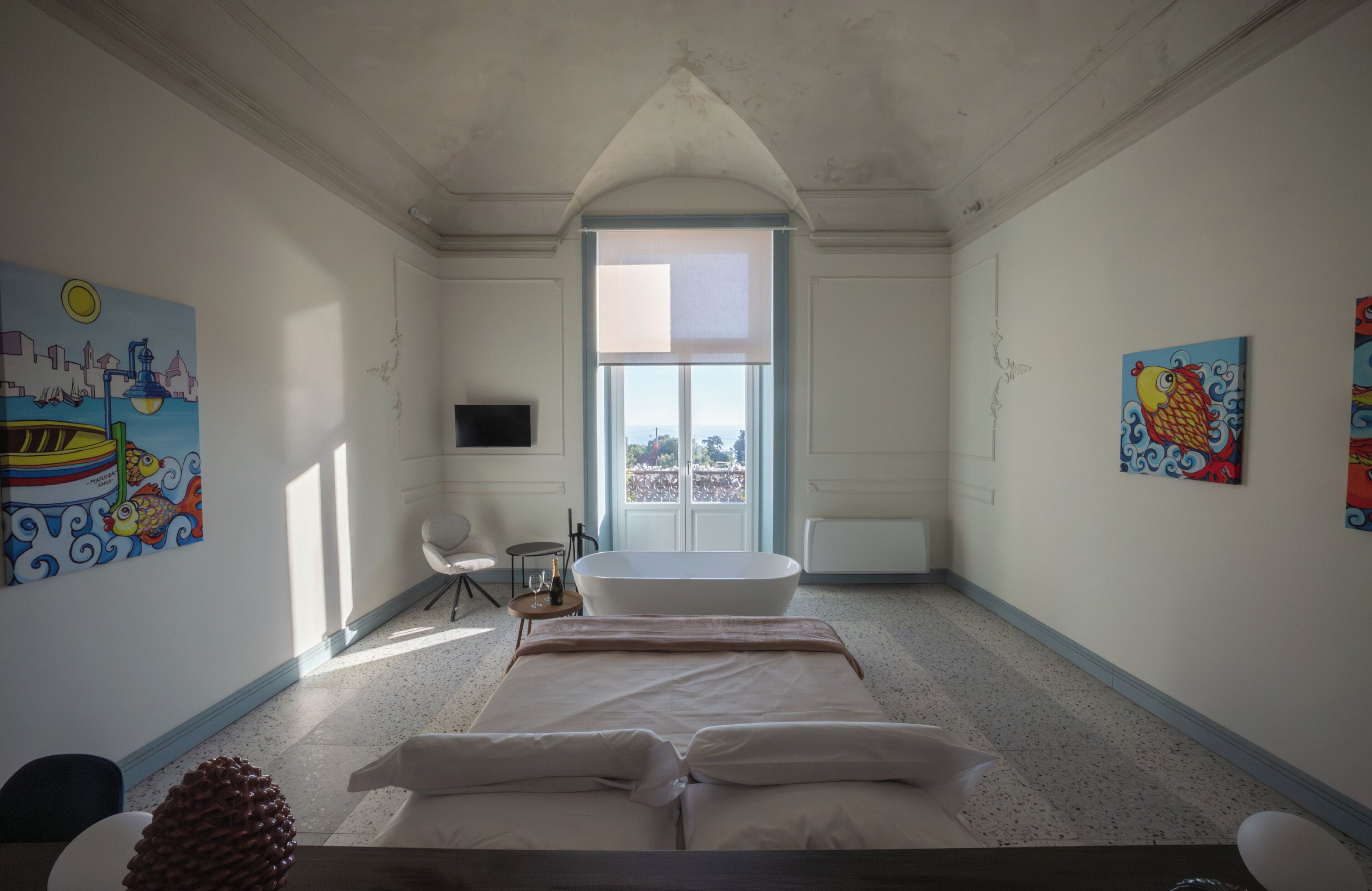 Herbergi - svalir - sjávarsýn | Myrkratjöld/-gardínur, hljóðeinangrun, ókeypis þráðlaus nettenging