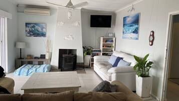 TV, fireplace