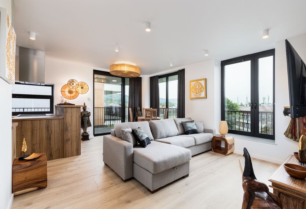 豪華套房, 2 間臥室, 山景 | 起居區