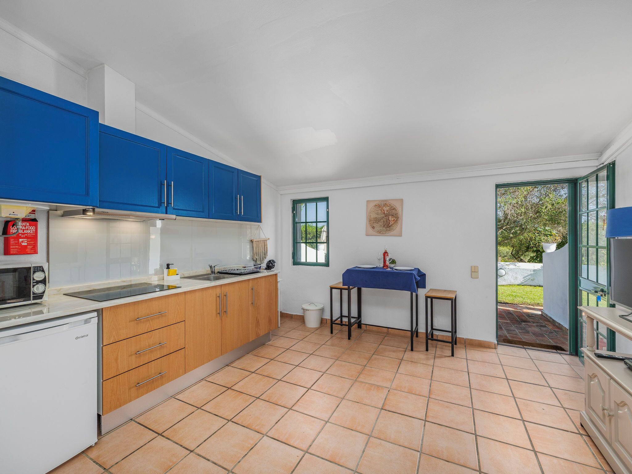 Fridge, microwave, cookware/dishes/utensils