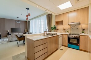 Luxury Apartment, Balcony, City View | Private kitchen | Coffee/tea maker, electric kettle, toaster